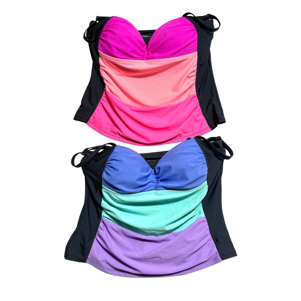 Free Country 2 Pack Tankini Swim Tops Pink Blue Colorblock Womens Large 12/14
